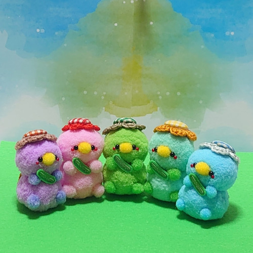 ポンポン飾り♪キュウリ大好き♡河童さん(紫) その他置物 *nyunnyun 