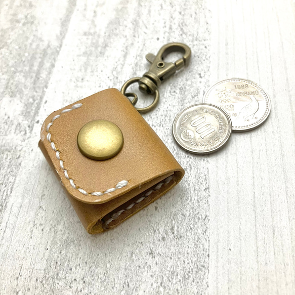 コインケース／キーホルダー／小銭入れ、本革、白ステッチ入