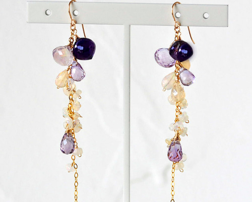 14kgf/アメジストオニオンマイクロカットxプレシャスオパールピアス