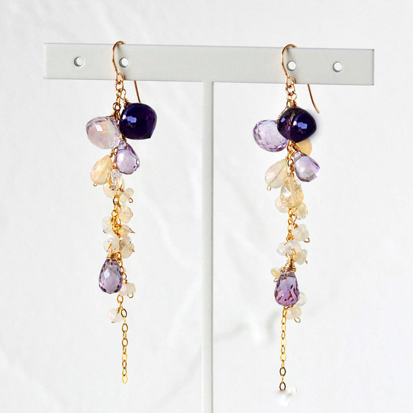 14kgf/アメジストオニオンマイクロカットxプレシャスオパールピアス