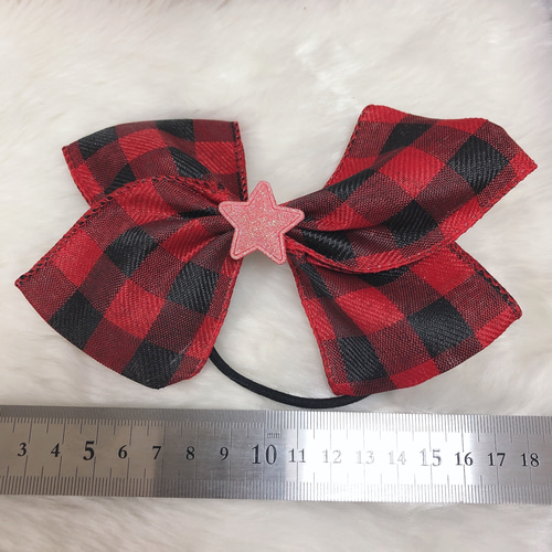 リボン ヘアゴム ヘアアクセサリー チェック 赤 ヘアゴム MISA✩りほん