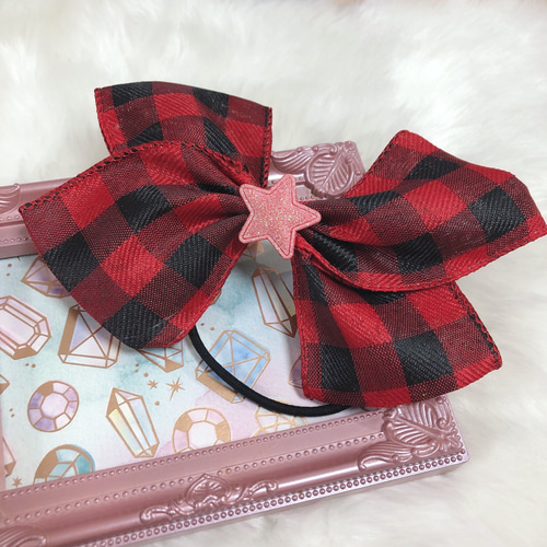 No.33リボンヘアゴム☆チェック柄☆ピンク系 No.33リボンヘアゴム☆チェック柄☆ピンク系