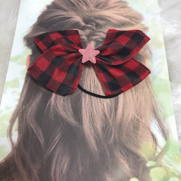 りぼん⋈AC♡ リボン ヘアゴム ヘアアクセサリー チェック 赤 ヘアゴム MISA