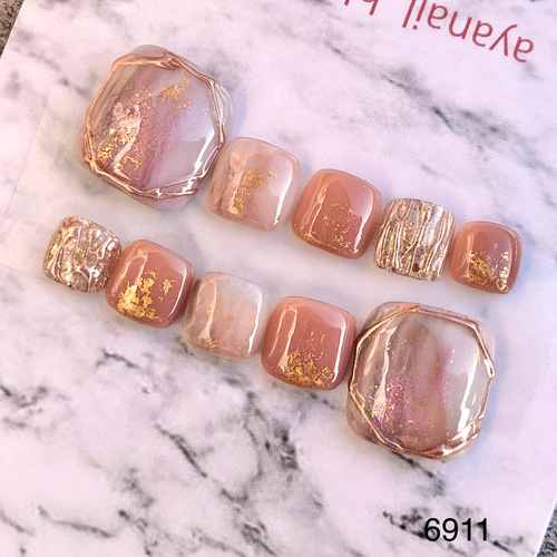 ネイルチップ　オーダーネイルチップ ネイルチップ 6911 ペディキュア フットネイル ピンク コーラル