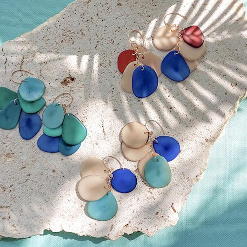 14kgf OCEAN Tagua Nuts layers pierced earringsタグア ピアス