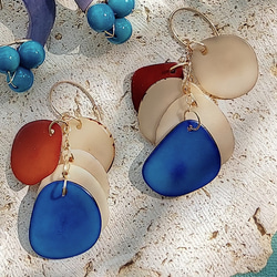 包郵 14kgf BEACH Tagua Nuts 分層無環耳環 Tagua 第4張的照片