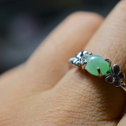 ARG23-147 美品 ミャンマー産 天然 薄緑 本翡翠 リング 指輪 フリーサイズ 金属アレルギー対応 蝶々 8枚目の画像