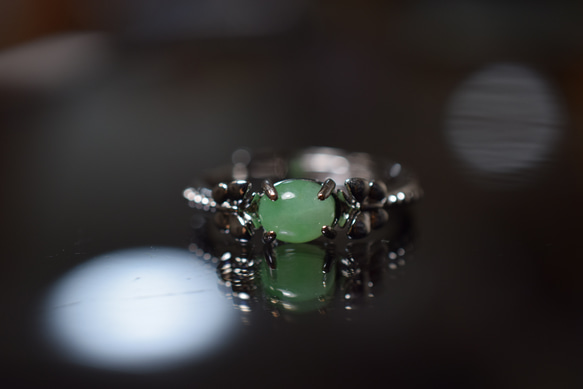 ARG23-147 美品 ミャンマー産 天然 薄緑 本翡翠 リング 指輪 フリーサイズ 金属アレルギー対応 蝶々 5枚目の画像