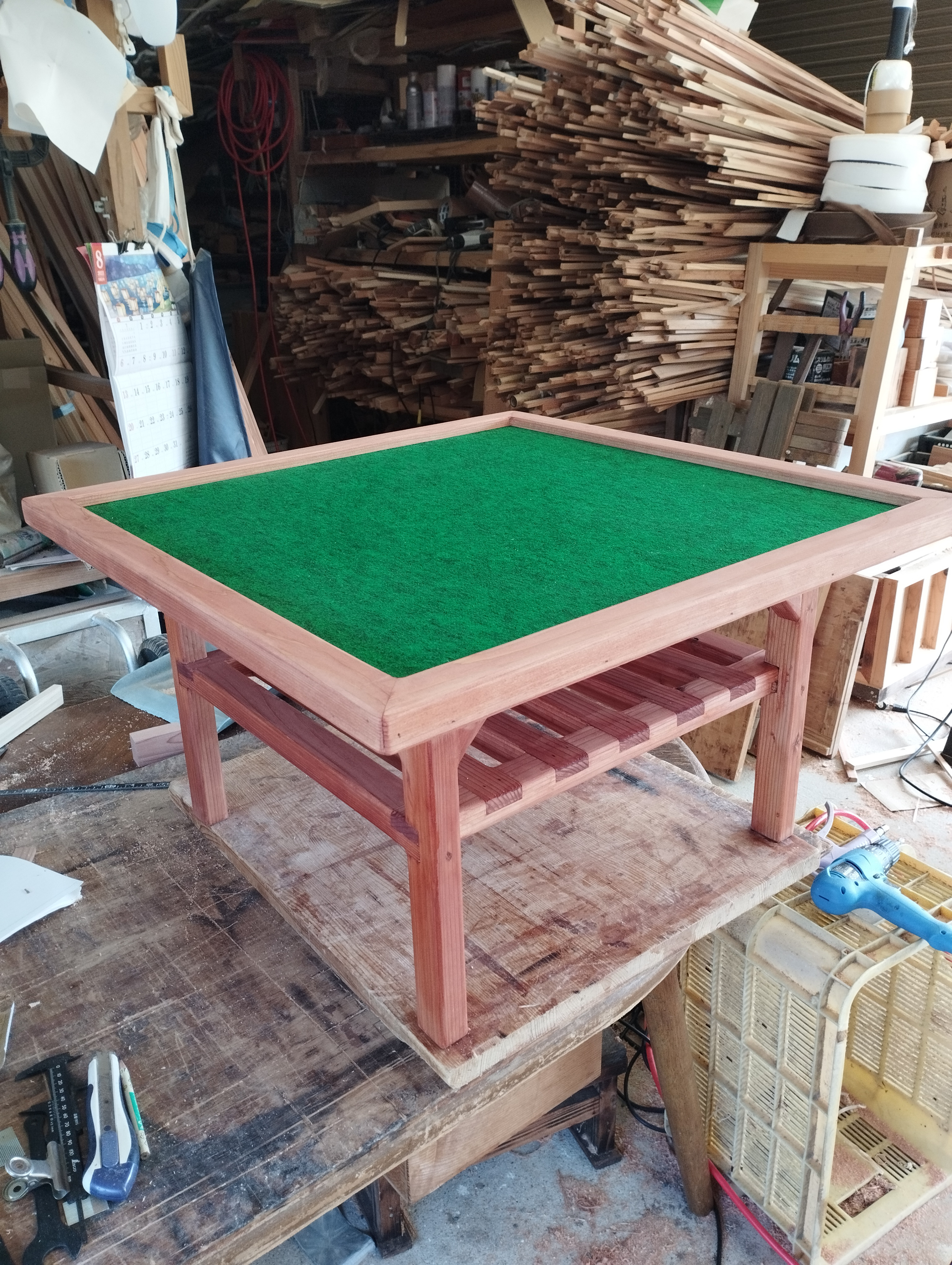 柿渋塗麻雀卓（天板蓋付ローテーブル仕様）