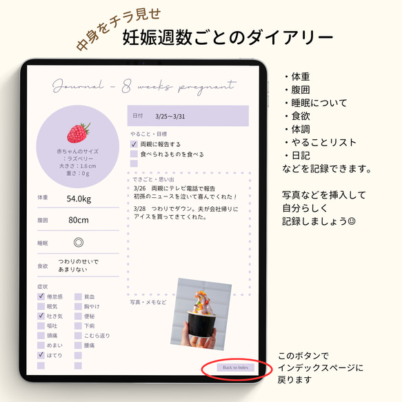 デジタル マタニティダイアリー　妊娠 生活 日記 マタニティ 手帳 ベビー プランナー iPad タブレット 母子手帳 5枚目の画像