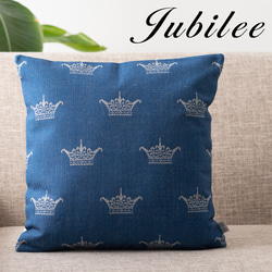 Jubilee リネンクッションカバー 北欧デザイン クラウン ブルー jubileecushionCC015w 1枚目の画像