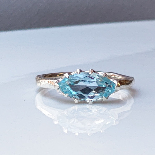 アクアマリン マーキスカット 1.7ct 爪留め シルバーSV925リング