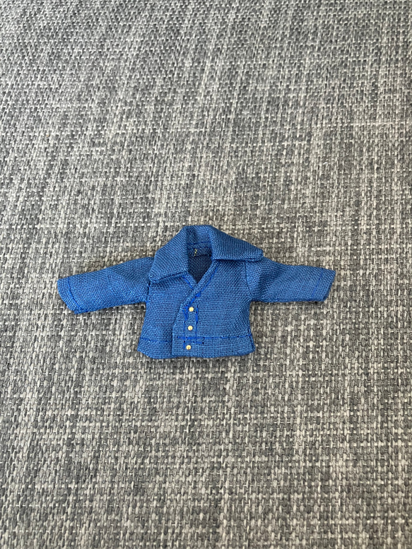 オビツ11 上質な麻のVネック長袖シャツ　blue 1枚目の画像