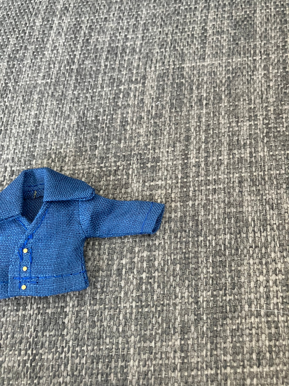 オビツ11 上質な麻のVネック長袖シャツ　blue 3枚目の画像