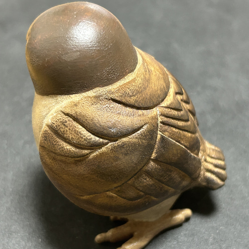 木製置物 スズメ すずめ 雀 木彫り ハンドメイド インテリア 雑貨 彫刻