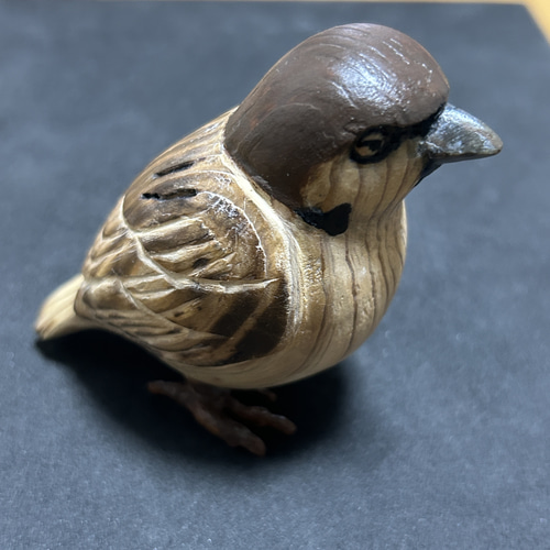 木製置物 スズメ すずめ 雀 木彫り ハンドメイド インテリア 雑貨 彫刻