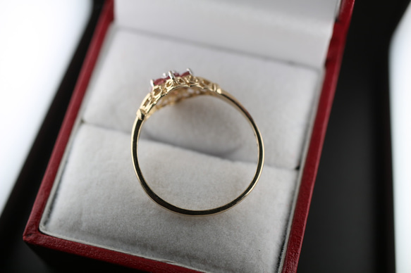 英国 ビンテージ イギリス ゴールド 指輪 天然 ピンク トルマリン ダイアモンド375 レディース 鑑定書 J114 5枚目の画像