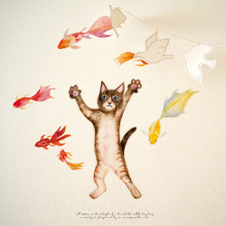 『子猫と金魚』ウォールステッカー　※テカリなし・水濡れ・凹凸の壁OK 4枚目の画像