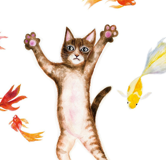 『子猫と金魚』ウォールステッカー　※テカリなし・水濡れ・凹凸の壁OK 2枚目の画像