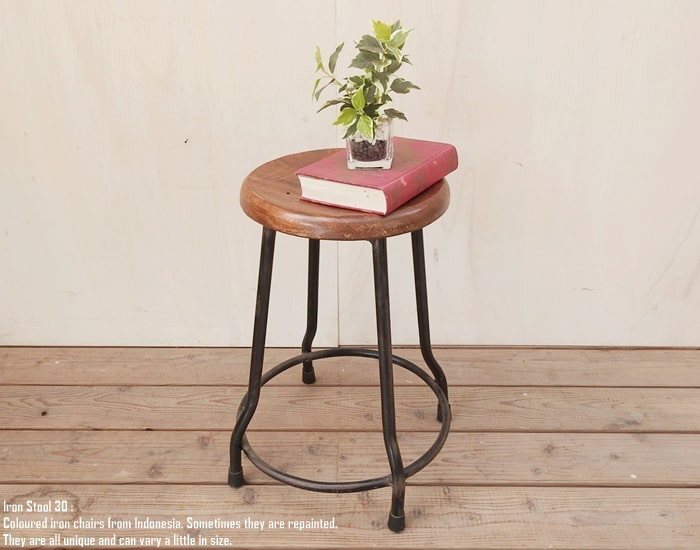 天然木とアイアンのスツール 椅子 いす 丸 天然木 無垢材 スツール アイアンスツール アンティーク調 ヴィンテージ風