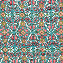 【50cm單位】藍綠粉紅綠花印度手工塊印花布料棉質 第5張的照片