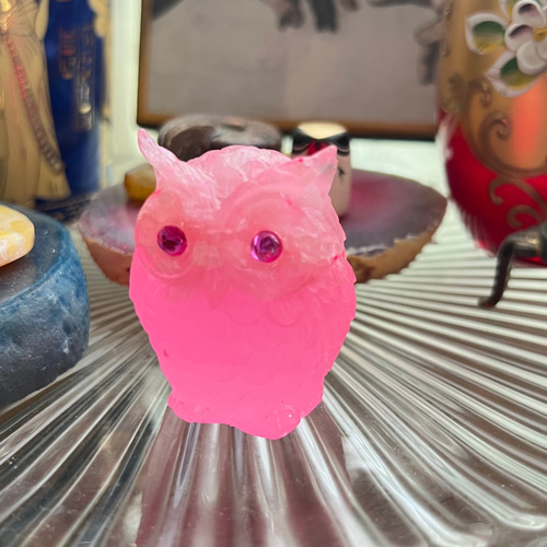 ピンク＆ブラック✨フクロウさん✨ オルゴナイト 