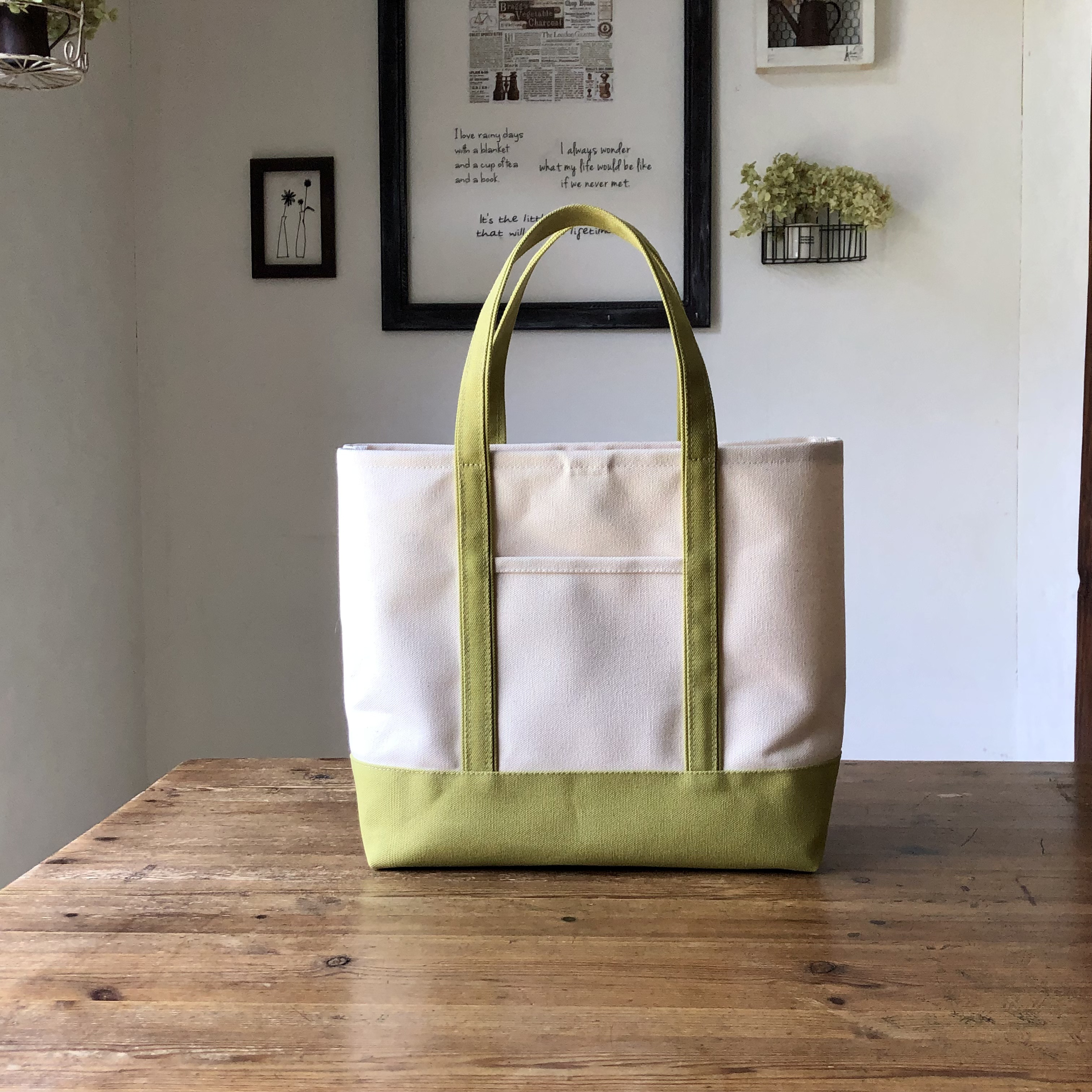 Lベーシック帆布トートバッグ〈キナリ×ヒワグリーン〉