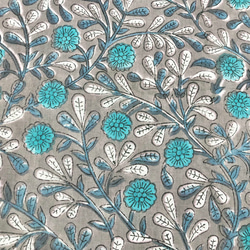 【50cm單位】灰綠色藍花印度手工塊印花布料棉質 第2張的照片