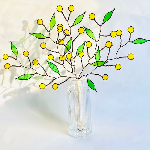 ミモザ2025】ミモザのワイヤークラフトフラワー ステンドグラス風