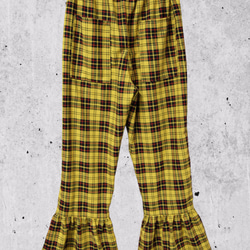 タータンチェック　裾フリル　フレアパンツ:yellow 3枚目の画像