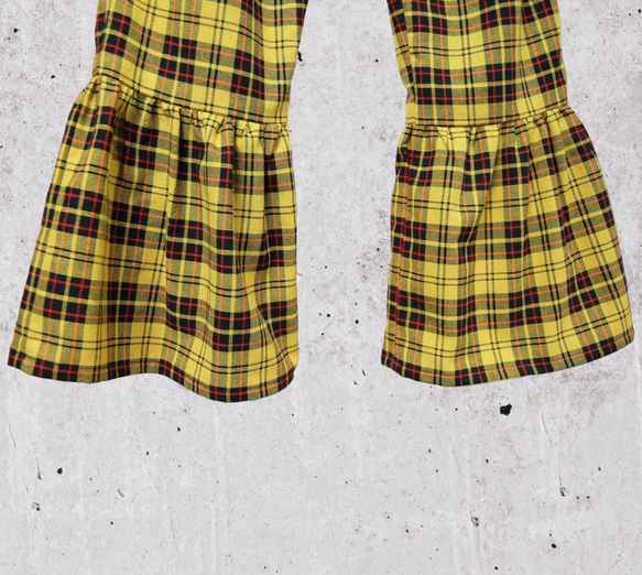 タータンチェック　裾フリル　フレアパンツ:yellow 6枚目の画像