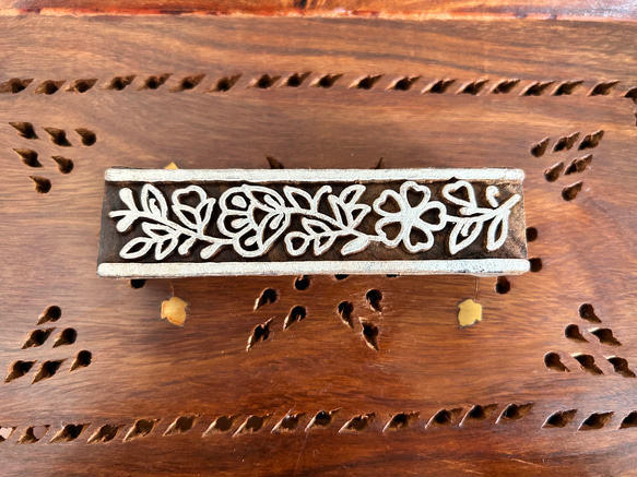 インド 木版 ハンド ブロック スタンプ プリント フラワー長3 1枚目の画像