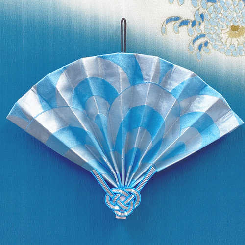 扇子○壁飾り○青海波文様○水色・シルバー○扇-33 （送料無料