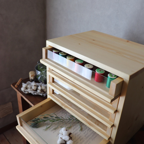 即納】前面ガラス小引き出し。糸ケース。ジュエリーケース。レター