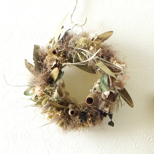 スモークツリーとピンクベージュ紫陽花のリース リース atelier