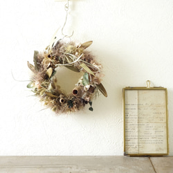 スモークツリーとピンクベージュ紫陽花のリース リース atelier