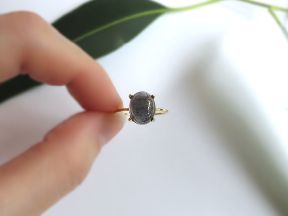 [十月生日石] 10 x 8 毫米紫色「電氣石」橢圓形凸圓形戒指 第4張的照片