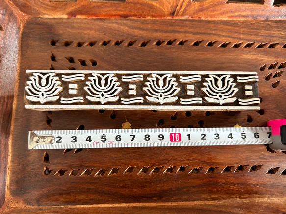 インド 木版 ハンド ブロック スタンプ プリント ロータス 2枚目の画像