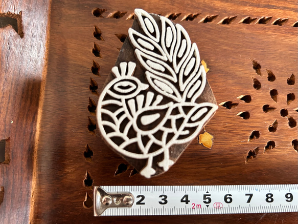 インド 木版 ハンド ブロック スタンプ プリント ピーコック 2枚目の画像