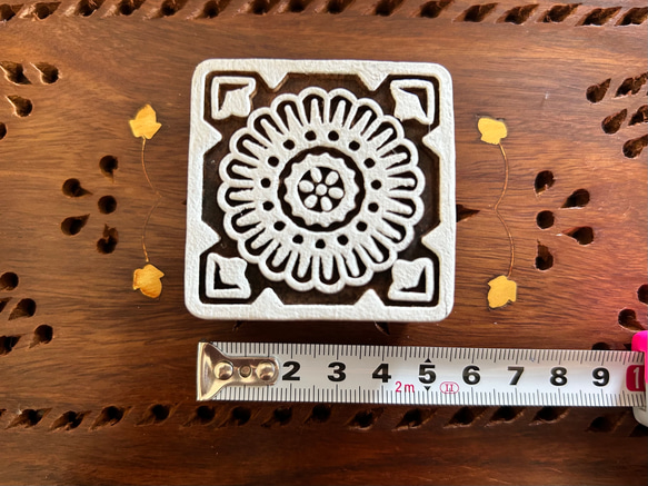 インド 木版 ハンド ブロック スタンプ プリント 四角 2枚目の画像