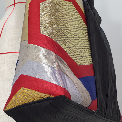 Lサイズ☆袈裟BAG【帯リメイク】亀甲柄×シワ黒合皮 #帯×合皮 Lサイズ☆袈裟BAG【帯リメイク】亀甲柄×シワ黒合皮 #帯×合皮