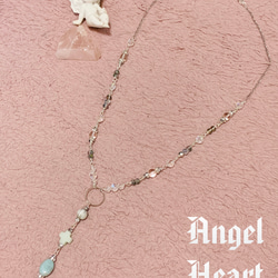 Angel　Heart～　天然石　水晶とアマゾナイト、フローライトと キラキラビーズのネックレス　 3枚目の画像