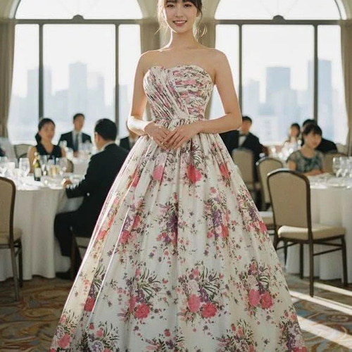 カラードレス　花柄　演奏会　前撮り　フォトウェディング カラードレス 花柄 和柄 華やかなウェディングドレス 結婚式 前撮り