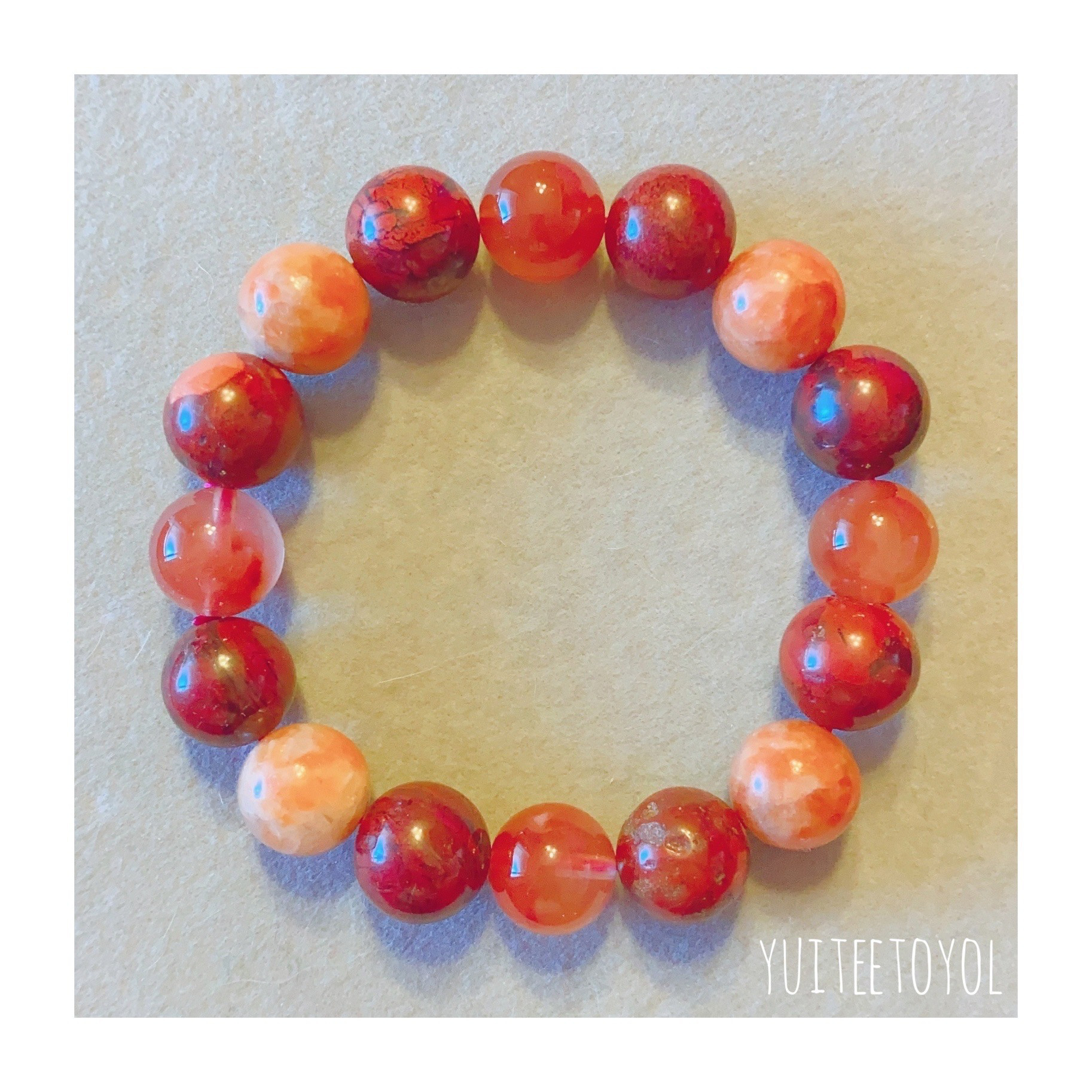 16cm【熱帯夜】ポピージャスパー・オレンジカルサイト・レッドアンフィボール・天然石・ヒーリング・ブレスレット・曼荼羅