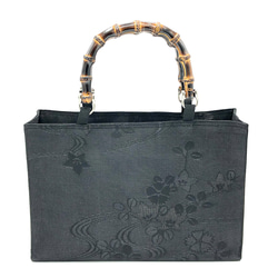 竹製持ち手(バンブーハンドル)横長トートバッグ 正絹 紋紗透かし文様