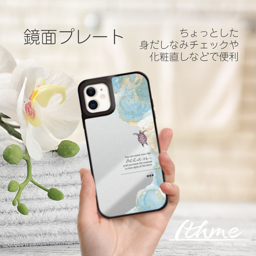グリップトック付き☆ライトグリーンミラーに名入れスマホケース ミラー / 自転車 ☆ 名入れ可【スマホケース・耐衝撃グリップ 鏡