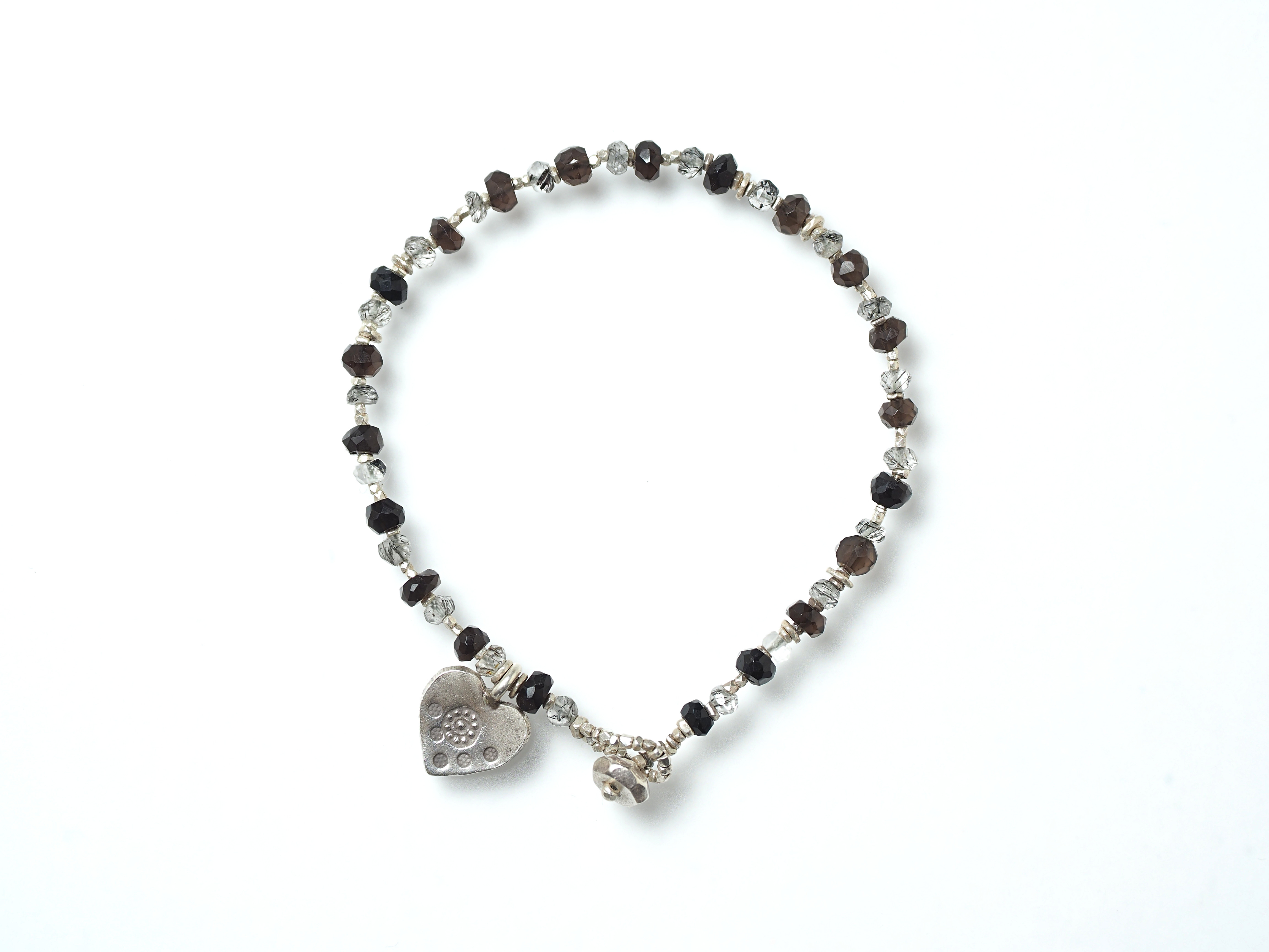 -Tourmaline quartz・Smoky quartz- silver bracelet
