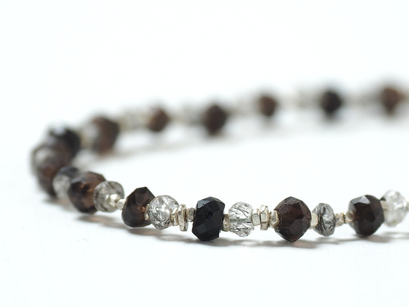 -Tourmaline quartz・Smoky quartz- silver bracelet 5枚目の画像