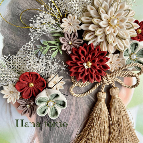 七五三に♡日本髪 髪飾り くすみカラー かんざしとかのこセット 七五三に♡日本髪 髪飾り くすみカラー かんざしとかのこセット