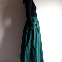 リネン　エメラルドグリーンのスカート 5枚目の画像